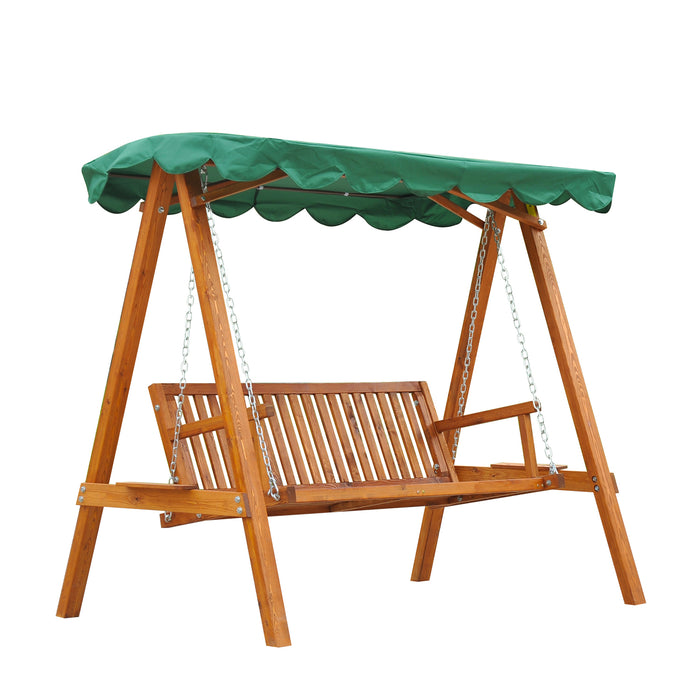 3-Seater Wooden Garden Swing - Sturdy Outdoor Bench Seating with Canopy - Perfect Relaxation Spot for Families and Gardens