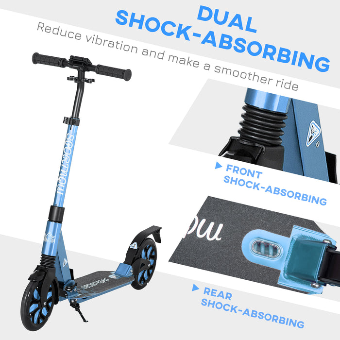 Foldable Kick Scooter with One-Click Mechanism - Adjustable Handlebar, Kickstand, Dual Shock Absorption, Large 200mm Wheels, ABEC-9 Bearings - Smooth Ride for Commuters and Urban Travelers