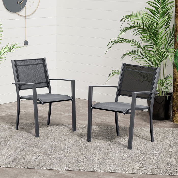 Outdoor Chair Duo - Steel Frame with Texteline Seats for Garden, Patio, and Balcony - Ideal for Camping and Fishing, Dark Grey/Black