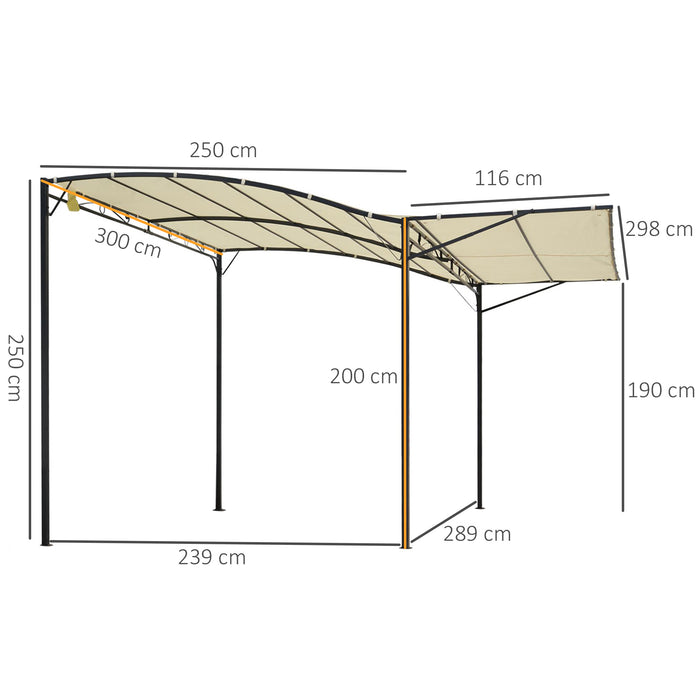 Metal Pergola Gazebo 3x2.5m - Wall-Mounted Canopy with Sunshade and Extended Shelter, Cream White - Ideal for Garden Parties and Outdoor Relaxation