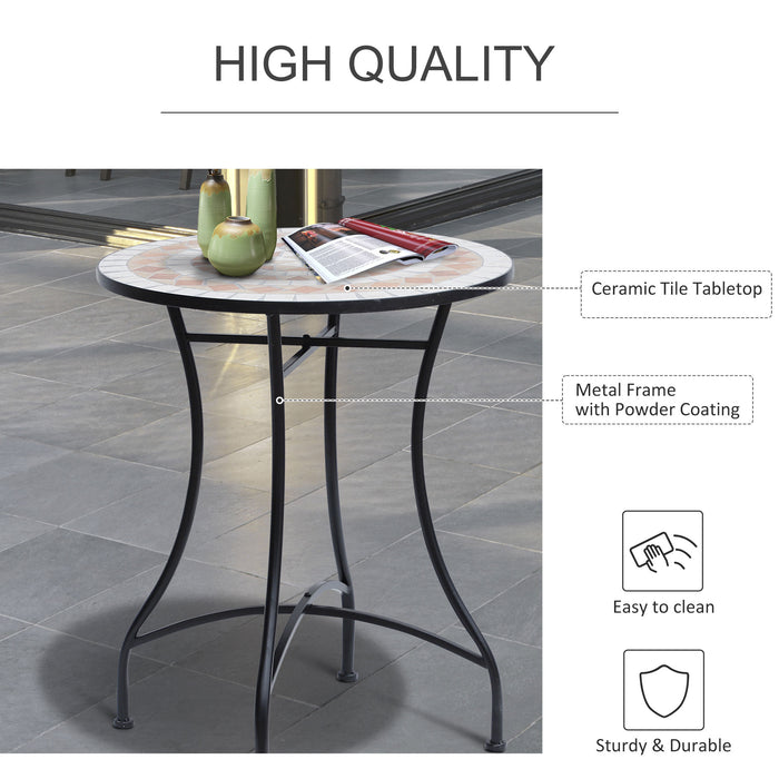 60cm Mosaic Round Bistro Table - Elegant Patio and Garden Side Bar Table - Ideal for Outdoor Balconies and Entertaining