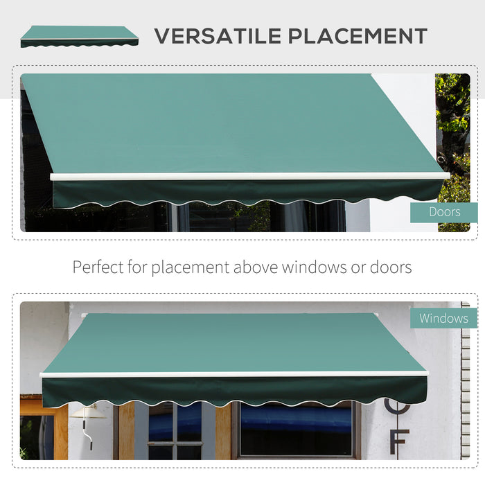 Manual Retractable Awning - 3x2.5m Dark Green Sun Shade Canopy for Garden and Patio - Outdoor Shelter and Protection