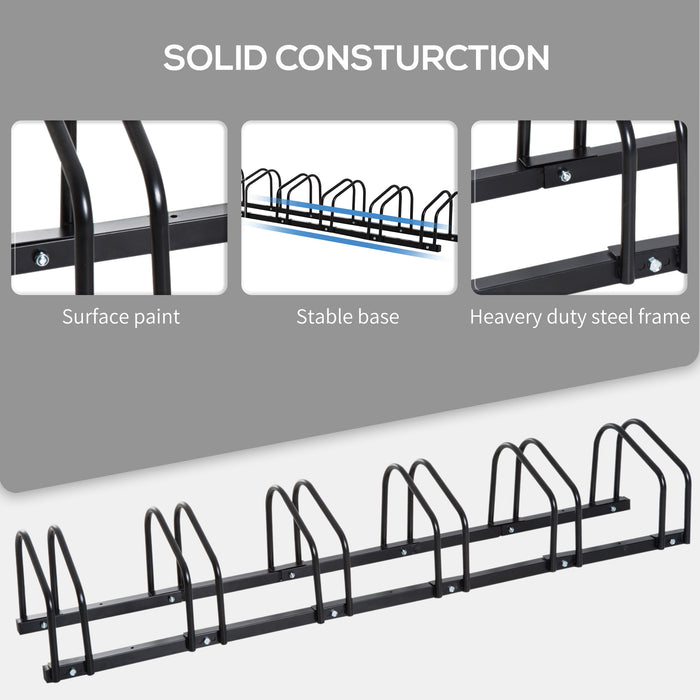 Bicycle Parking Stand Rack - Secure Floor or Wall Mount Bike Storage Solution, 179L x 33W x 27H - Ideal for Cyclists and Garage Organization, 6 Spaces, Black