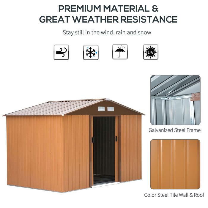 Outdoor Metal Garden Shed 9x6 FT - Yellow Storage Unit with Foundation, Ventilation & Double Doors - Ideal for Tools and Equipment Secure Storage