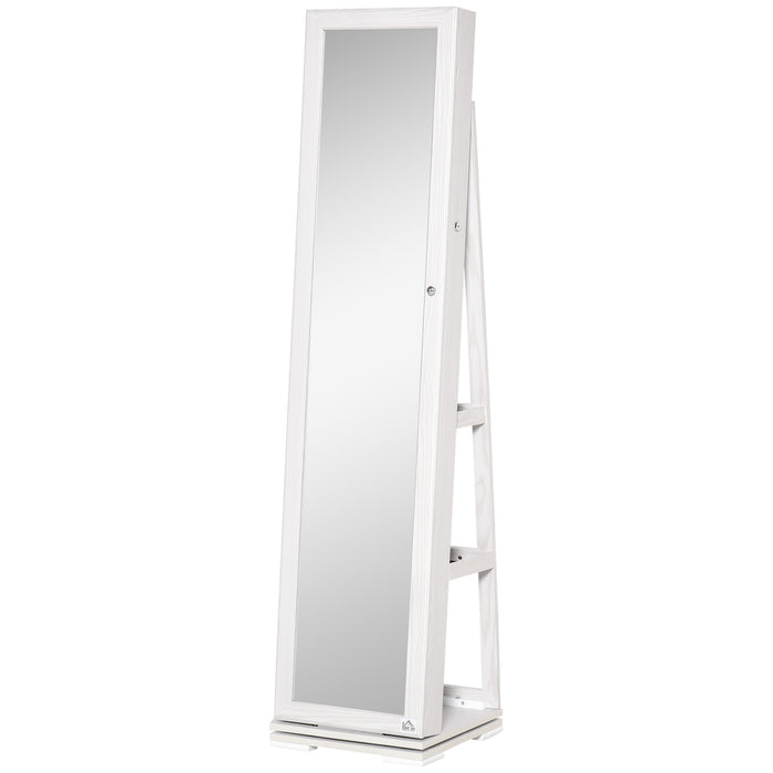 Rotating Jewelry Armoire with Full-Length Mirror - Lockable Storage Organizer with Built-In Small Mirror, White - Ideal for Safekeeping and Accessorizing