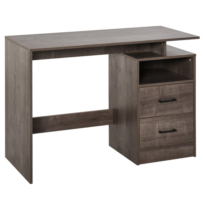 Grey Wood Computer Desk - Study and Writing Table with Storage Shelf and Drawer - Ideal for Home Office and Study Room Use