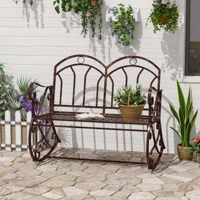 2-Seater Metal Rocking Garden Bench - Outdoor Swing Loveseat in Elegant Bronze - Perfect for Patios and Parks