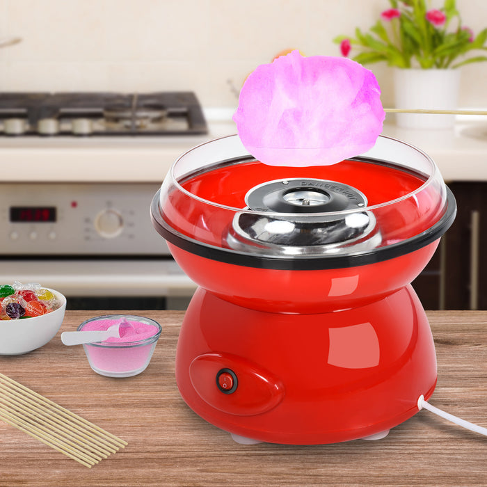 450W Electric Candyfloss Maker - Non-Stick Plates, Fairground-Style, Metal Body with Accessories in Red - Ideal for Kids & Adults Parties, Home Treats, and Gifts