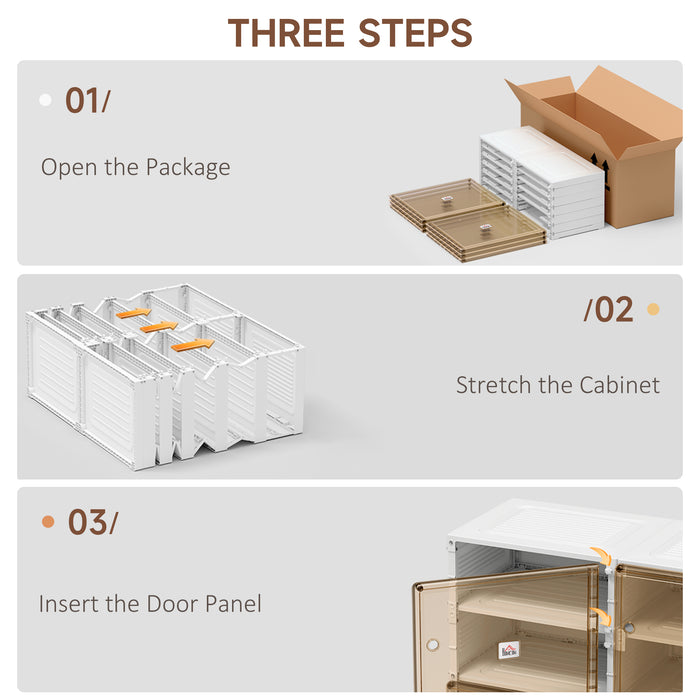 Folding Shoe Storage Cabinet with Magnetic Doors - 10-Compartment Organizer, Space for 20 Pairs - Ideal for Hallway Clutter Reduction, White & Brown Design