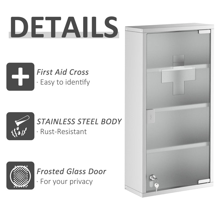 Stainless Steel 4-Tier Medicine Cabinet - Wall Mount, Lockable Glass Door, Storage Shelving - Ideal for Bathroom Organization, 60x30x12 cm