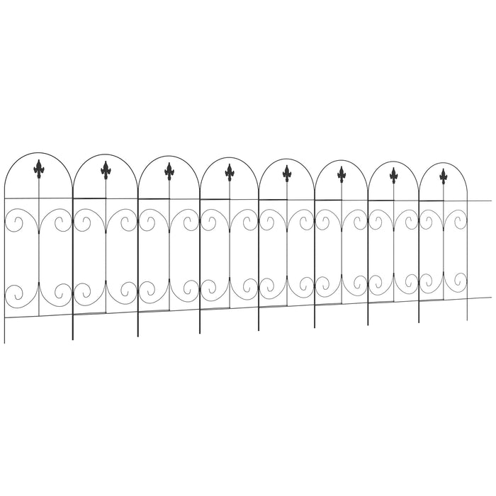 44in x 12.5ft Decorative Picket Fence Panels - 8PC Rustproof Black Metal Wire Outdoor Edging for Garden & Landscape Borders - Ideal for Flower Bed Beautification