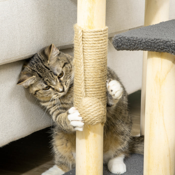 Cat Climbing Play Tower - 48cm Three-Level Cat Tree with Jute Scratching Post and Ball Toy - Ideal for Playful Kittens and Agile Cats