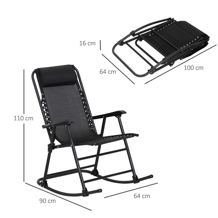 Outdoor Zero-Gravity Rocking Chair - Adjustable Folding Seat with Headrest for Comfort - Perfect for Patio, Deck, Camping, and Fishing, Black