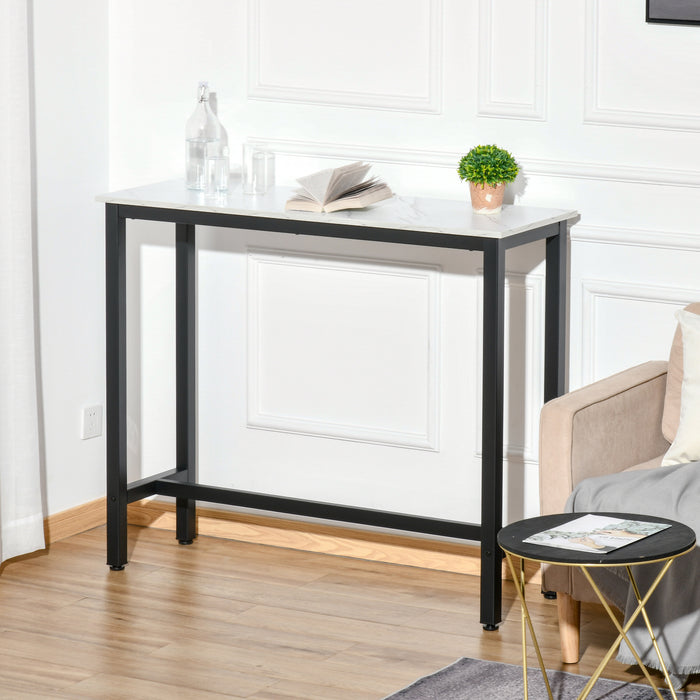 Marble Grain Bar Table - Sleek 120 cm Breakfast & Coffee Table with Adjustable Footpads - Ideal for Modern Dining Spaces, White & Black