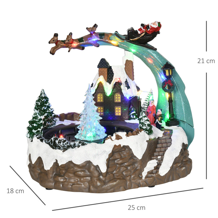 Animated Santa and Deer Fountain Christmas Village - Multicolored LED Lit Winter Wonderland Scene - Festive Plug-In Decor for Holiday Display