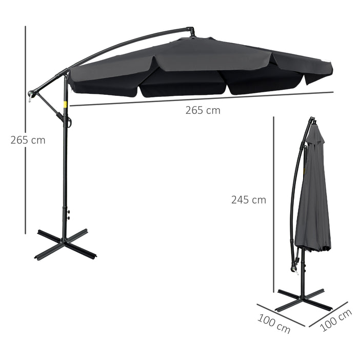 Banana Parasol Cantilever Umbrella - 2.7m Adjustable Hanging Sun Shade with Crank Handle and Sturdy Cross Base - Ideal for Outdoor Use and UV Protection