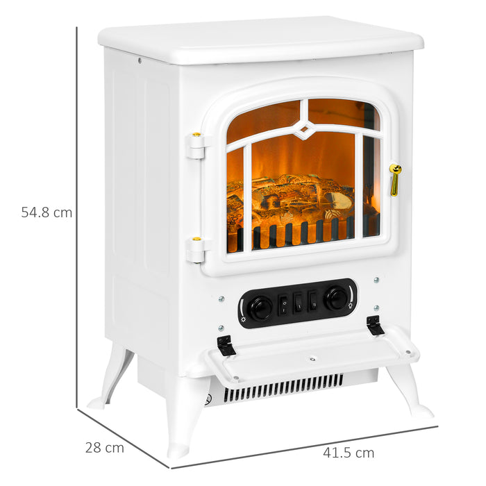 Freestanding Electric Fireplace Stove with Realistic Flame Effect - 950/1850W Adjustable Heat, Modern Design in White - Ideal for Cozy Indoor Spaces & Home Ambiance