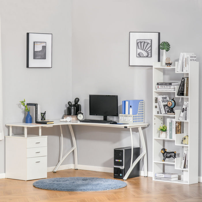 L-Shaped Corner Desk - Industrial Style Home Office Workstation with Storage Drawer - Space-Saving Table for Professionals and Students