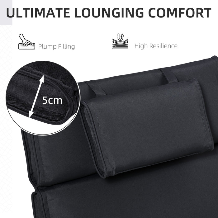 Luxurious Garden Sun Lounger Cushion - Reclining Chair Relaxer Pad with Thick Padding and Headrest - Ideal for Outdoor Comfort and Relaxation, Black