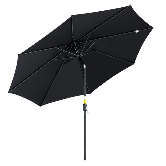 Tilting Parasol - 3m Outdoor Sun Shade Umbrella with 8 Ribs, Tilt and Crank Handle, Black - Ideal for Balcony, Bench, and Garden Use