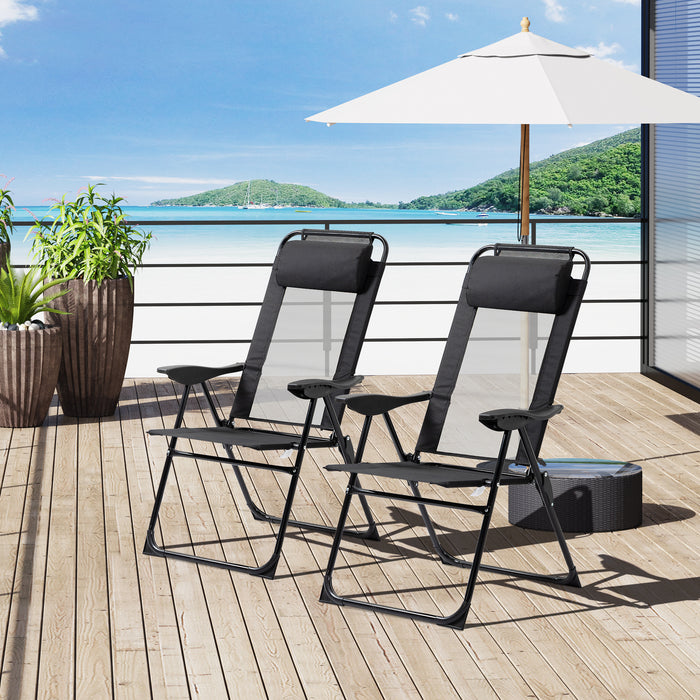 Portable Folding Recliner Chairs (Set of 2) - Outdoor Patio Chaise Lounge with Adjustable Backrest, Black - Ideal for Backyard Relaxation and Sunbathing