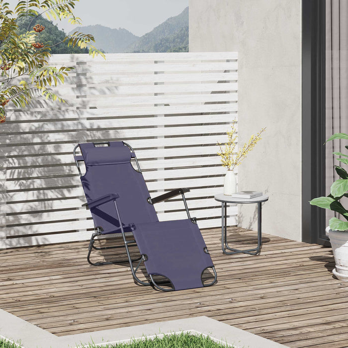 2-in-1 Sun Lounger with Adjustable Reclining Back - Folding Chair for Garden and Outdoor Camping, Grey, with Pillow - Comfortable Seating for Relaxation and Sunbathing