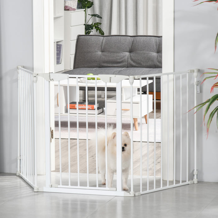 Pet Safety Gate 3-Panel - Adjustable Metal Playpen & Fireplace Barrier with Walk-Through Door - Ideal for Protection & Room Division