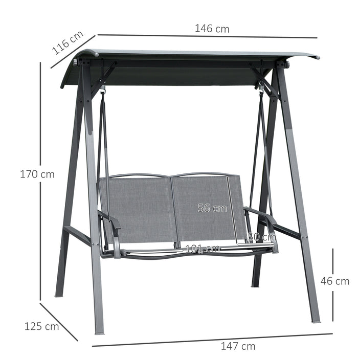 Outdoor Canopy Swing Bench for 2 - Adjustable Shade, Durable Metal Frame, Dark Grey - Ideal for Garden Relaxation