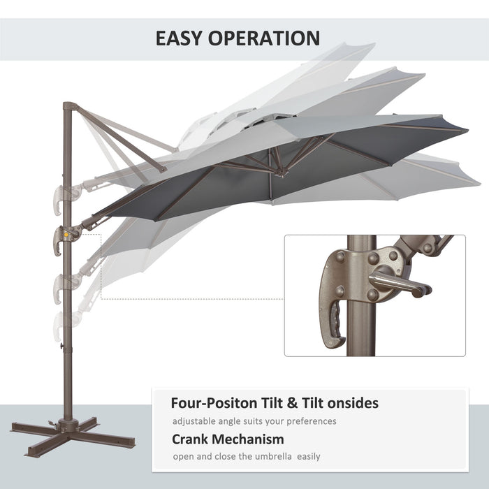 Cantilever Parasol 3M Roma - 360° Rotating Aluminum Frame Umbrella with Tilt Crank, 8 Ribs, Cross Base - Ideal Sun Shade for Outdoor Relaxation, Dark Grey