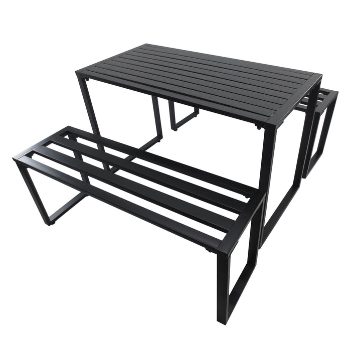 Metal 3-Piece Beer Table and Bench Set - Outdoor Patio Dining Furniture for Garden and Yard - Sleek Black Finish for Entertaining and Relaxation