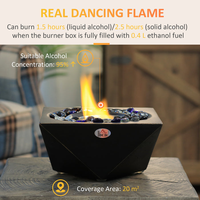 Portable Tabletop Fireplace - Concrete Bioethanol 0.4L Tank for Liquid & Solid Alcohol, Compact Design in Black - Perfect for Cozy Ambience & Heating Needs