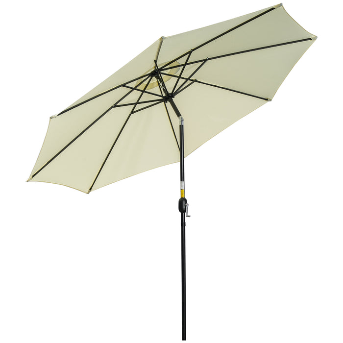 3m Tiltable Parasol - Beige Outdoor Sun Shade Umbrella with 8 Ribs, Crank Handle - Ideal for Garden, Balcony, and Bench Areas