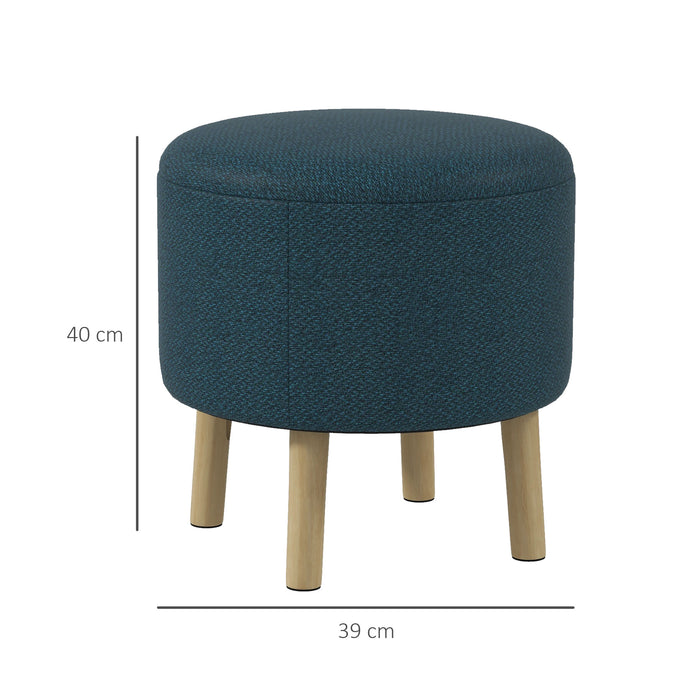 Upholstered Round Ottoman with Storage - Linen Fabric Padded Footstool with Wood Legs - Hidden Compartment for Organizing Home Spaces