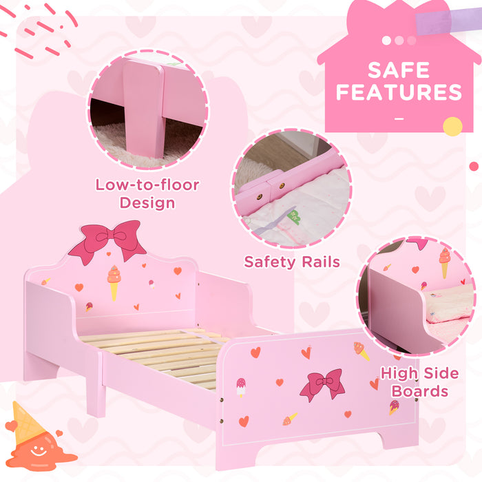 Princess-Themed Toddler Bed with Safety Rails - Adorable Pattern Design, Sturdy Kids Bedroom Furniture - Ideal for Ages 3-6, Charming Pink Color, 143x74x59 cm