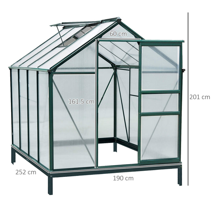 Large Walk-In Aluminium Greenhouse - 6x8 ft Garden Plant Grow House with Galvanized Base and Sliding Door - Ideal for Horticulture Enthusiasts