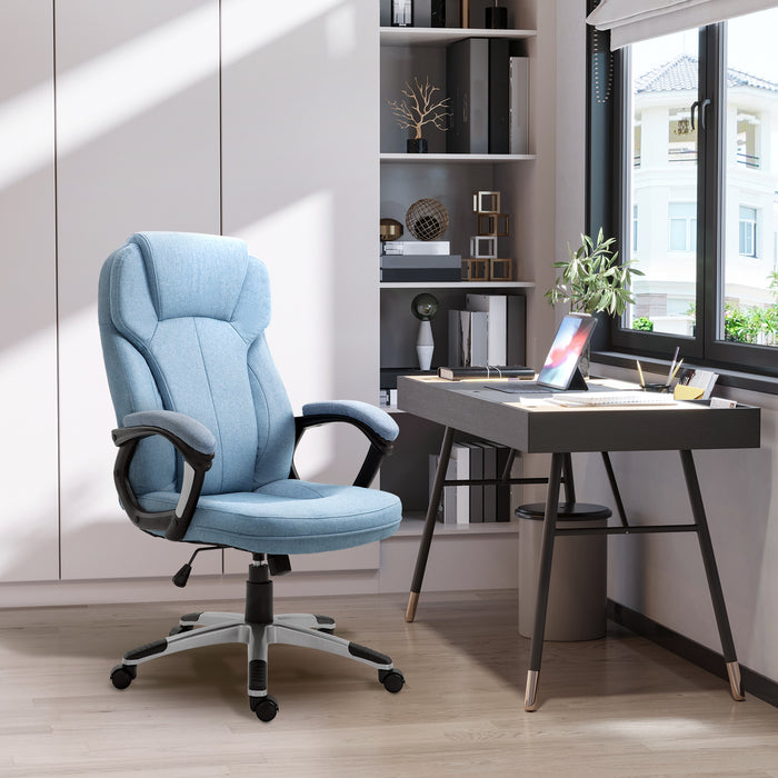 Ergonomic Linen Fabric Desk Chair - Height Adjustable with Padded Armrests and Tilt Feature, Blue - Comfortable Seating for Home Office Use