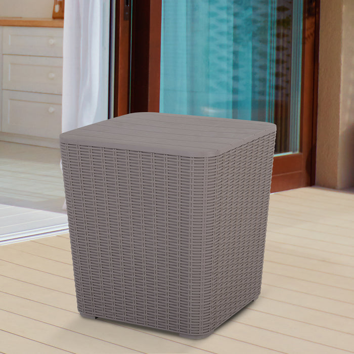 Outdoor Rattan-Effect 50L Ice Cooler Table with Lift-Top - Elegant Grey Design for Patio Entertaining - Keeps Drinks Chilled during Social Gatherings