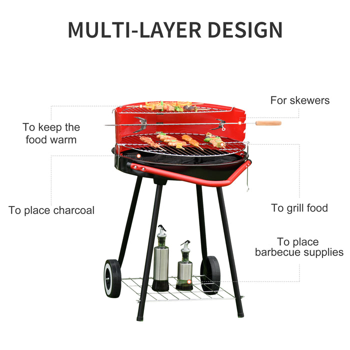 Adjustable Height Charcoal BBQ Grill - Garden Grill Trolley with Convenient Wheels and 3-Tier Storage - Perfect for Outdoor Cooking and Backyard Parties