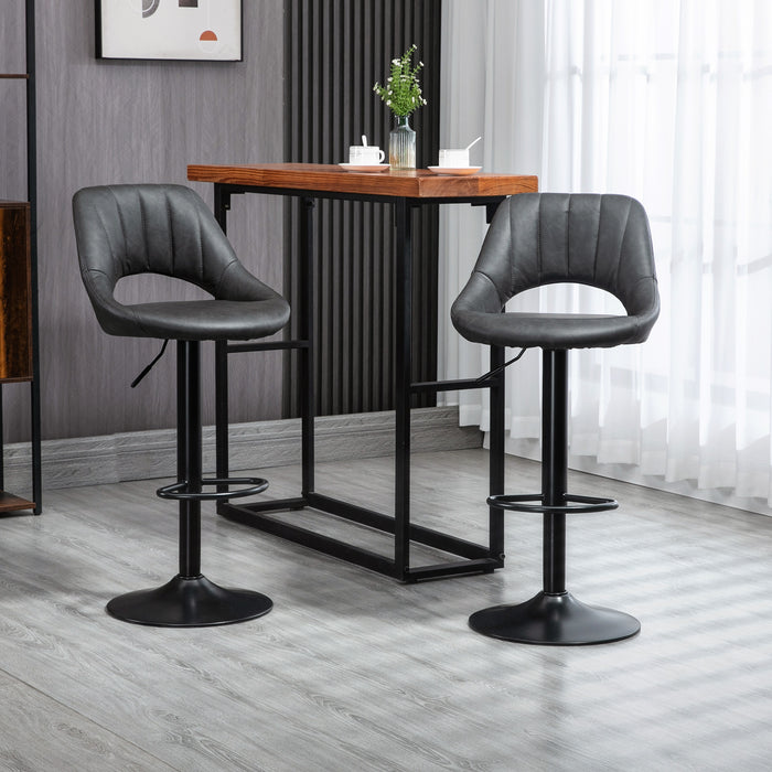 Adjustable Swivel Barstools Set of 2 - Gas Lift PU Leather Counter Heights Chairs with Footrest - Ideal for Kitchen Island and Home Bar Comfort Seating