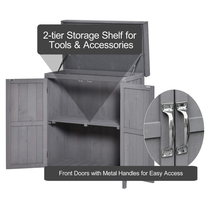 Outdoor Wooden Storage Cabinet - Garden Tool Organizer with Shelving and Dual Doors, 74 x 43 x 88cm, Grey Finish - Ideal for Yard Equipment and Supplies Management