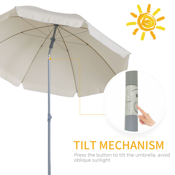 2.2M Tilt Beach Umbrella - Cream White Outdoor Parasol with Adjustable Angle - Sun Protection and Portable Shade for Beachgoers