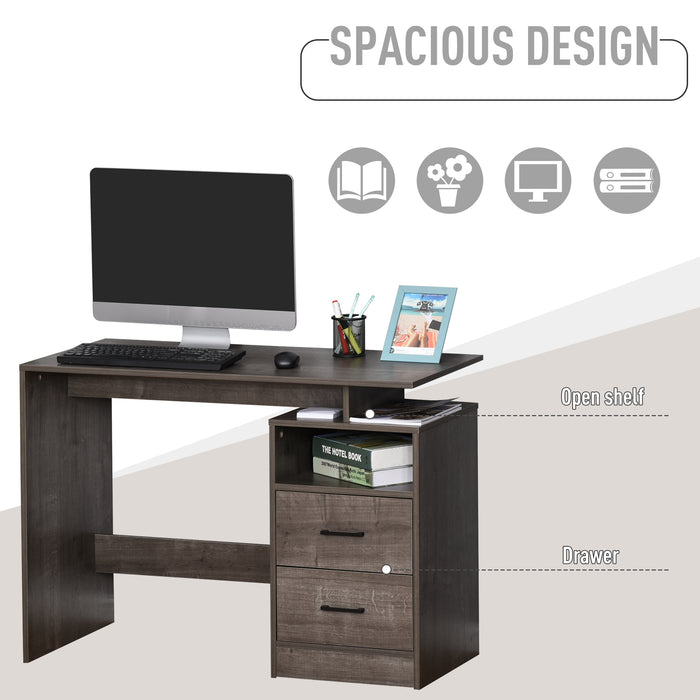 Grey Wood Computer Desk - Study and Writing Table with Storage Shelf and Drawer - Ideal for Home Office and Study Room Use