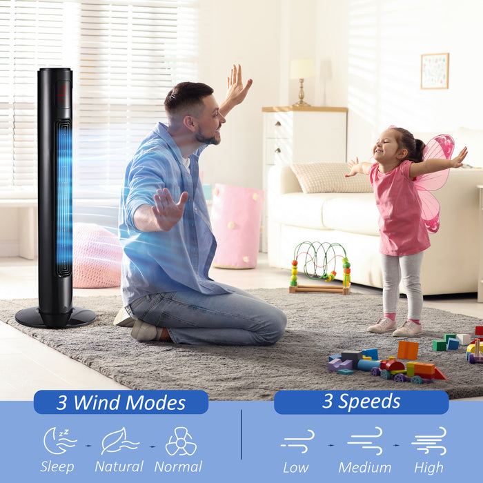 Freestanding 38'' Tower Fan with LED Display - 3 Speed Settings, 70° Oscillation, and 12-Hour Timer - Includes 5M Range Remote Control for Convenience