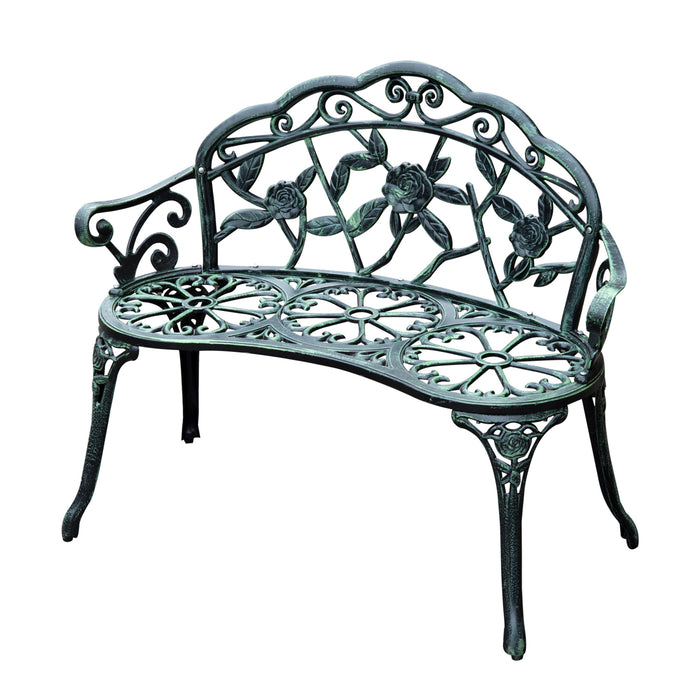 Antique Rose Style Cast Aluminium Bench - Sturdy Outdoor Garden and Patio Seating - Ideal for Parks, Porches, and Home Gardens