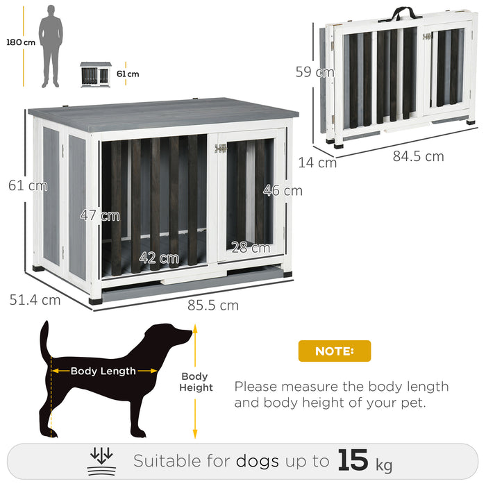 Foldable Wooden Dog Crate by EcoFur - Medium & Small Pet Kennel Cage with End Table Design & Removable Tray - Multi-Functional Grey Home Pet Solution for Dog Owners