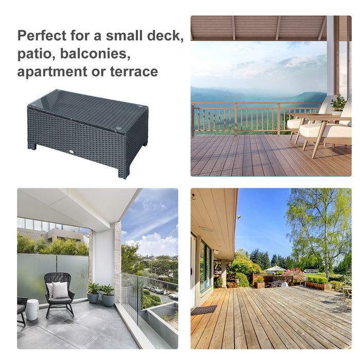 Rattan-Styled Patio Coffee Table - Iron-Framed with Tempered Glass Top, Black Finish - Ideal for Outdoor Entertaining and Relaxation