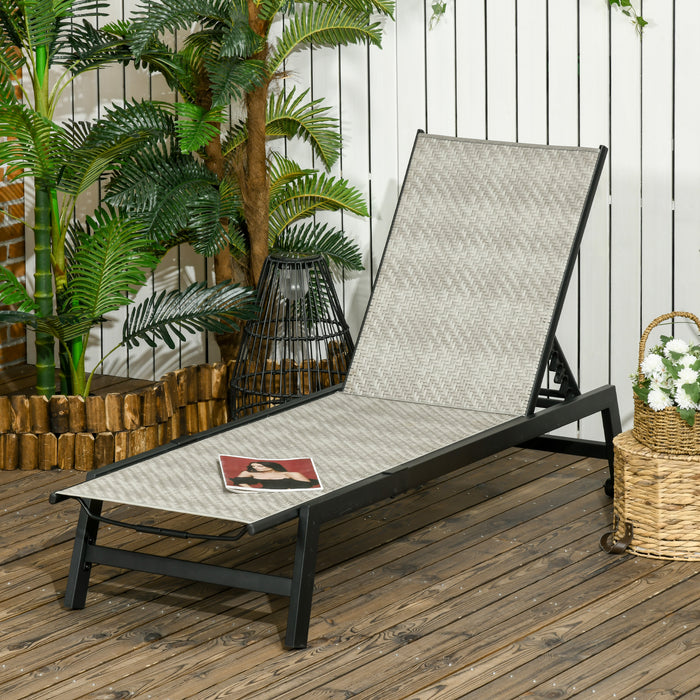 Outdoor PE Rattan Sun Loungers - Adjustable Patio Wicker Chaise Lounge Chair with Wheels, 5-Position Backrest - Ideal for Sun Room, Garden, Poolside Use in Classic Black