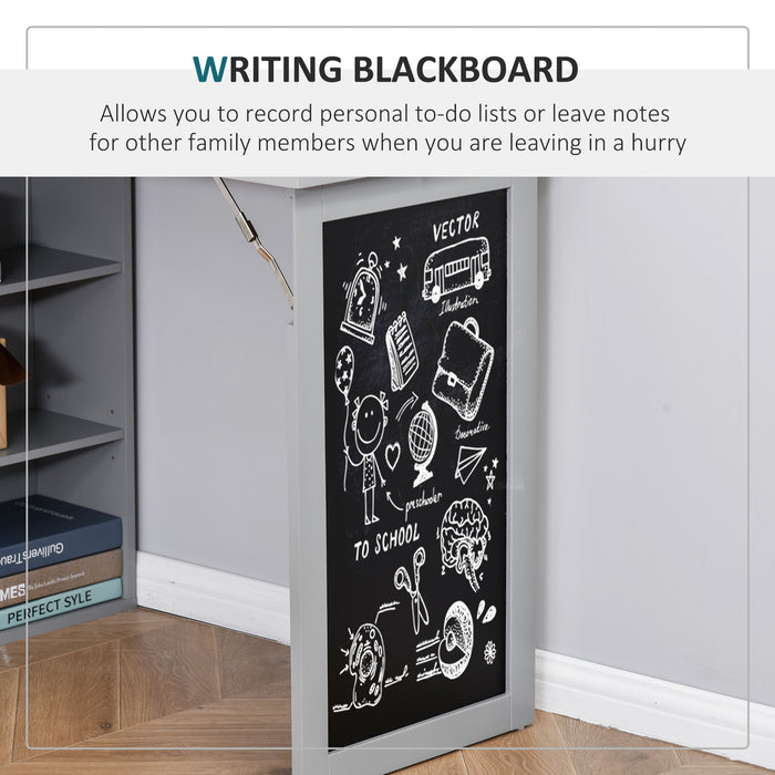 Convertible Wall-Mounted Desk with Blackboard - Fold-Out Writing Station with Side Shelf - Space-Saving Grey Home Office Solution