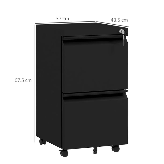 2-Drawer Mobile Filing Cabinet - Lockable Steel Storage with Adjustable Hanging Bar, Fits Letter, A4, Legal Files - On-the-Go Office Organizing Solution