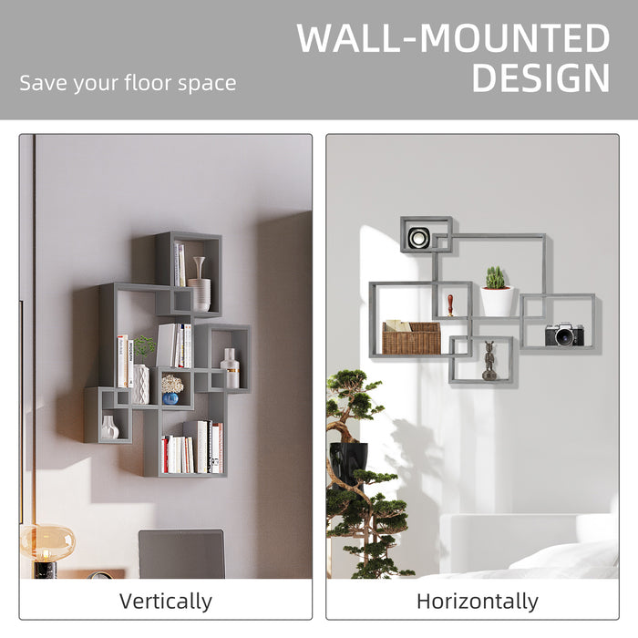 Interlocking Cube Wall Shelves - Space-Saving Floating Shelf Set for Display - Ideal for Living Room, Bedroom, Hallways in Grey